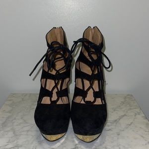 Charlotte Russe Lace Up Platform Heel - Black and Gold